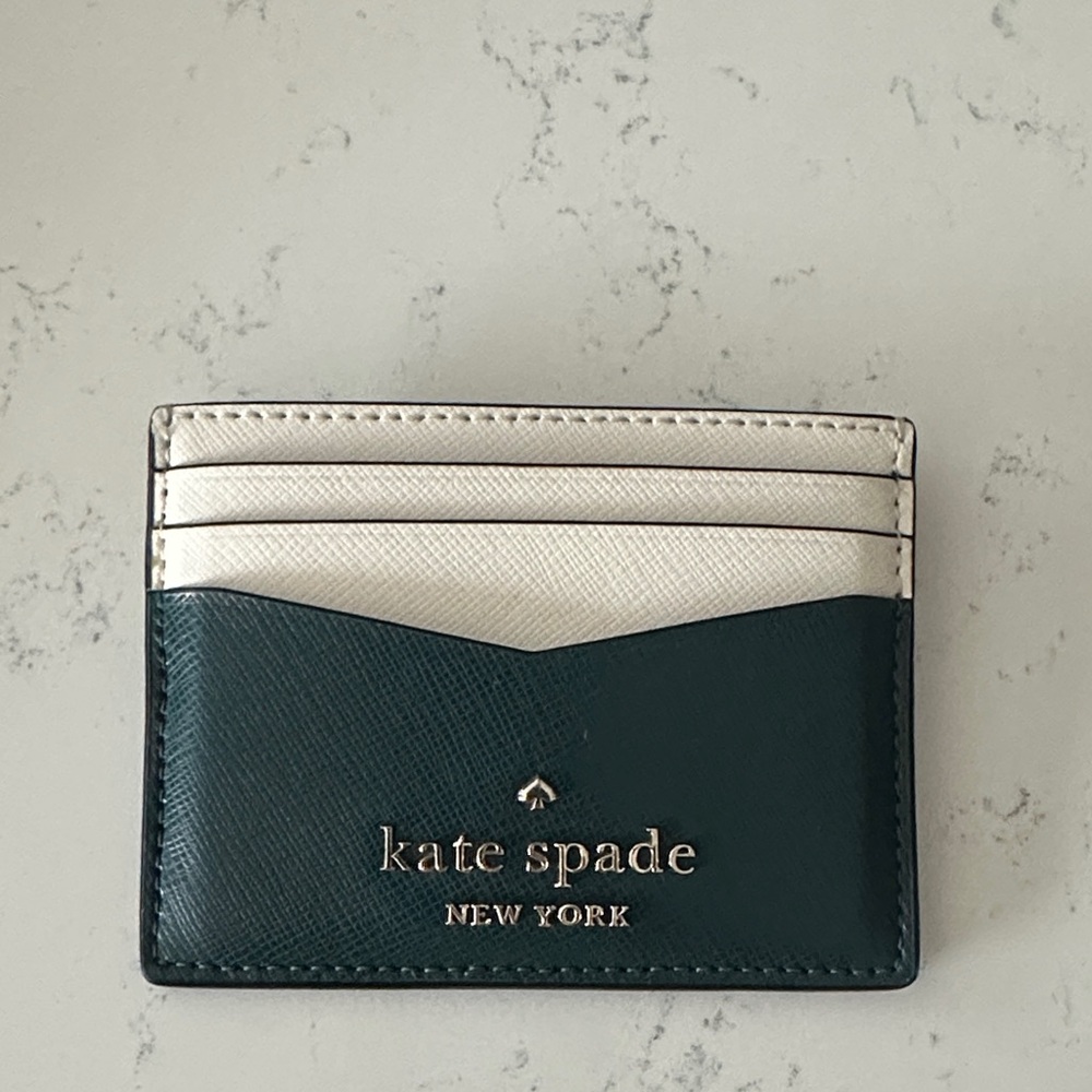 Kate Spade Teal and White Leather Card Holder